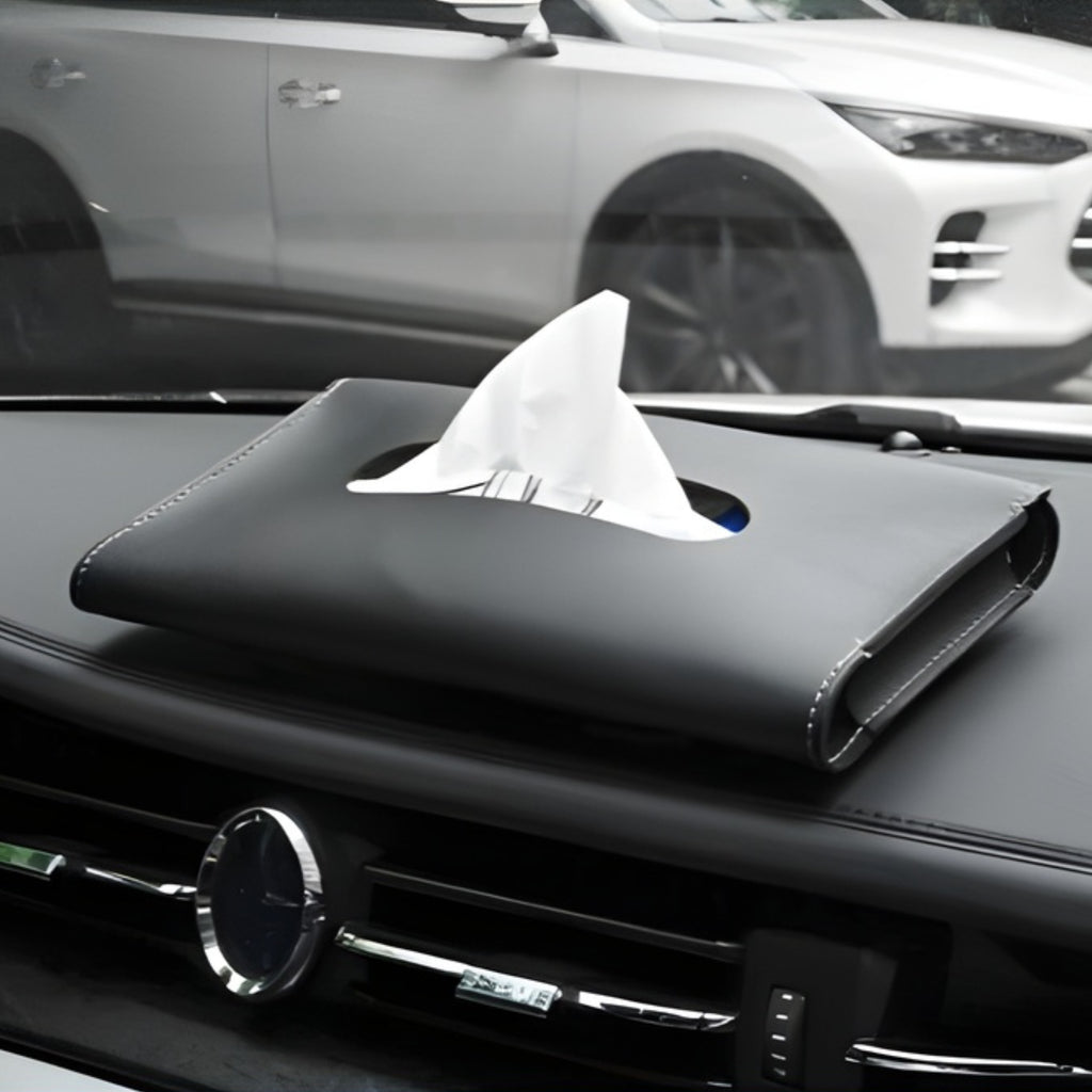 Boîte à Mouchoirs Voiture | Support Cuir Pare-Soleil & Accoudoir | Tidykidshop™